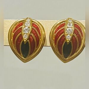 CABOUCHON 1990s 18k gold plated Austrian Crystals Pierced Earrings
